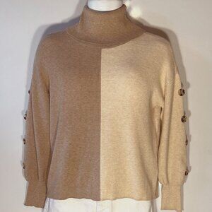 Madison & Hudson SZM Beige & Mocha Viscose Colorblock Minimalist Sweater